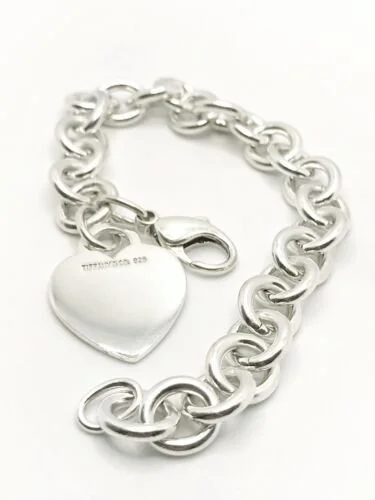 Tiffany & Co. Sterling Silver Heart Charm Bracelet Size 7.75